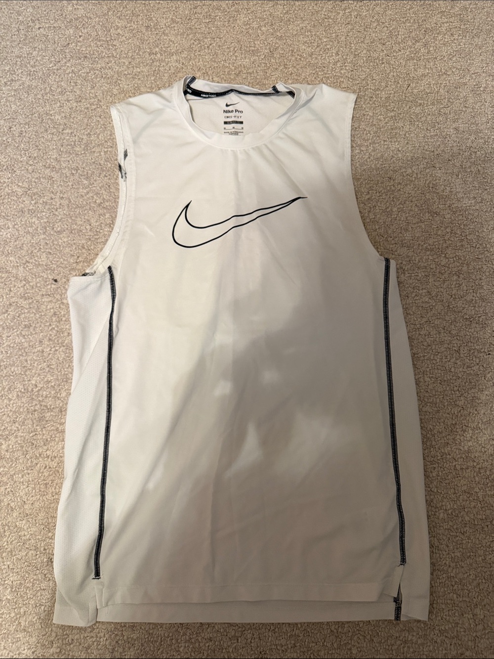 Nike White Men’s Sleeveless Training Tank with Black Swoosh
